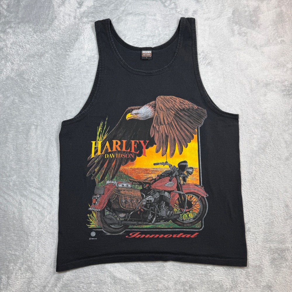 Vintage Harley Davidson Tank Top Mens L Black Immortal Eagle Biker 90s